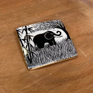 Vintage 1991 Doug Burbeck Porcelain Enamel Elephant Brooch Square Pin